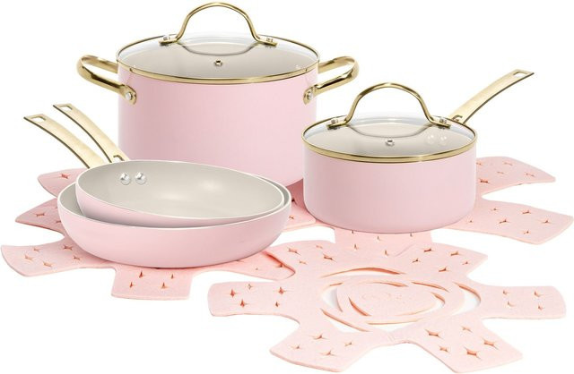 Paris Hilton Kochgeschirr-Set, 10-teilig, Keramik in Pink und Gold - Bild 1