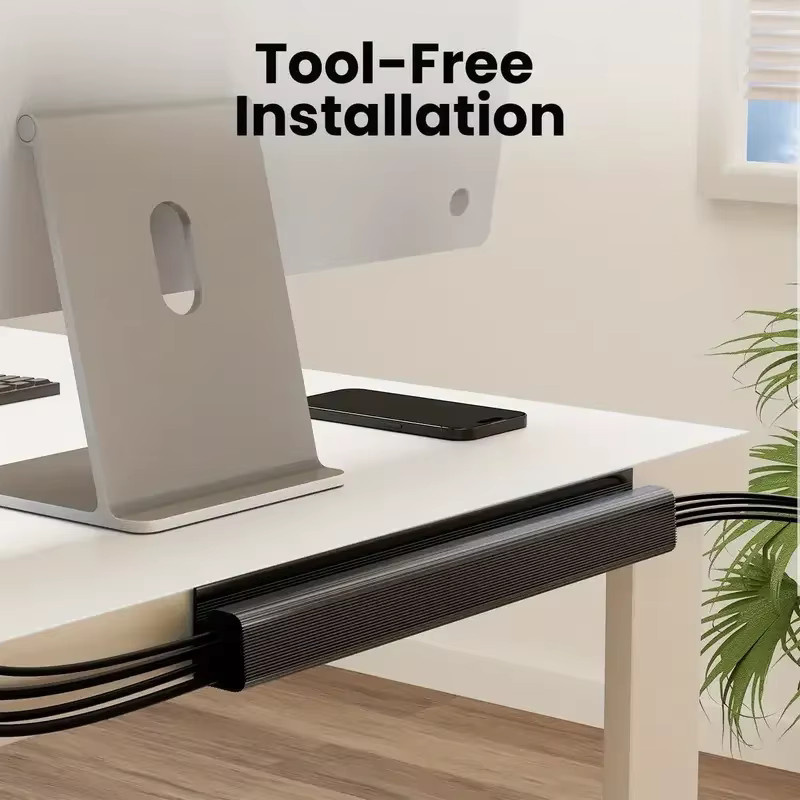 PVC Schreibtisch-Kabelkanal in Grau zur Kabelorganisation ohne Bohren, Breite: 40 cm - Bild 4