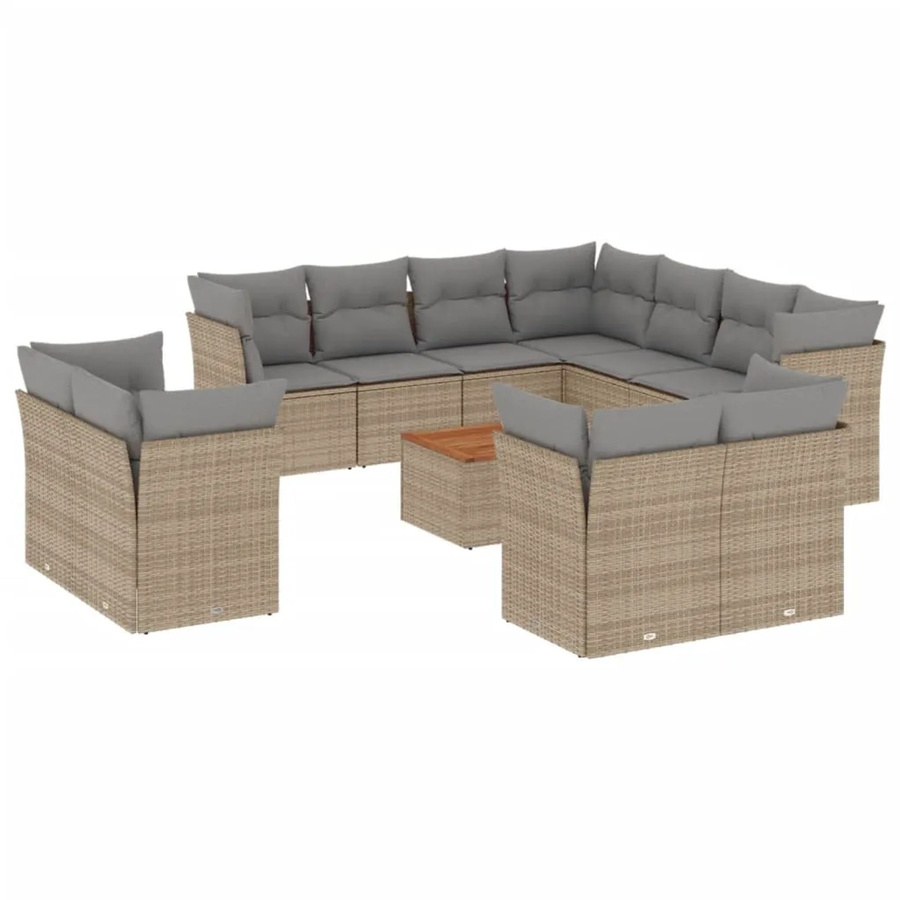 vidaXL 12-teilige Garten-Sofagarnitur aus Polyrattan in Beige mit Kissen und Akazienholz - Bild 2