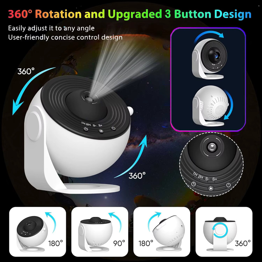 GHUSTAR Galaxy-Projektor 12-in-1 Planetarium-Sternprojektor mit 360°-Projektion und Timer, Weiß - Bild 5