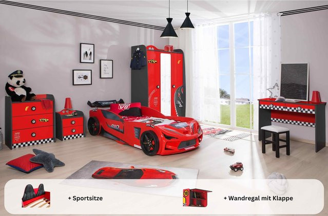 Aileenstore Kinderzimmer Komplettset Autobett Rio 5-teilig in Rot - Bild 1
