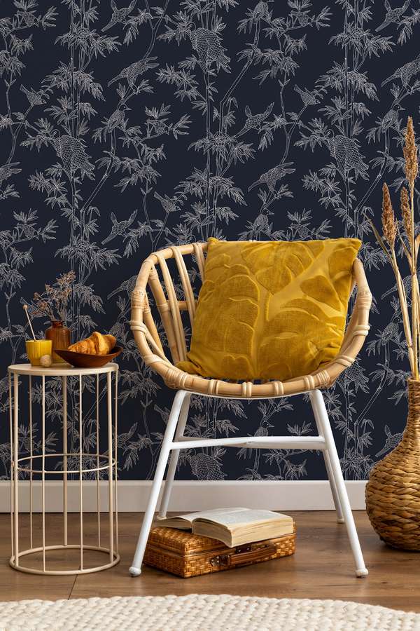 Tenue de Ville Wandtapete Ylang Ylang Mural in Night Blue mit floralem und botanischem Design aus Vlies - Bild 1