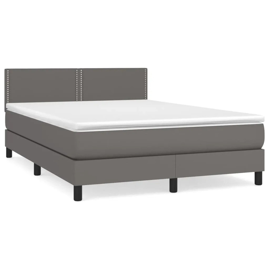 vidaXL Boxspringbett mit Matratze in Grau aus Kunstleder, B/T/H: 140 x 200 cm - Bild 2