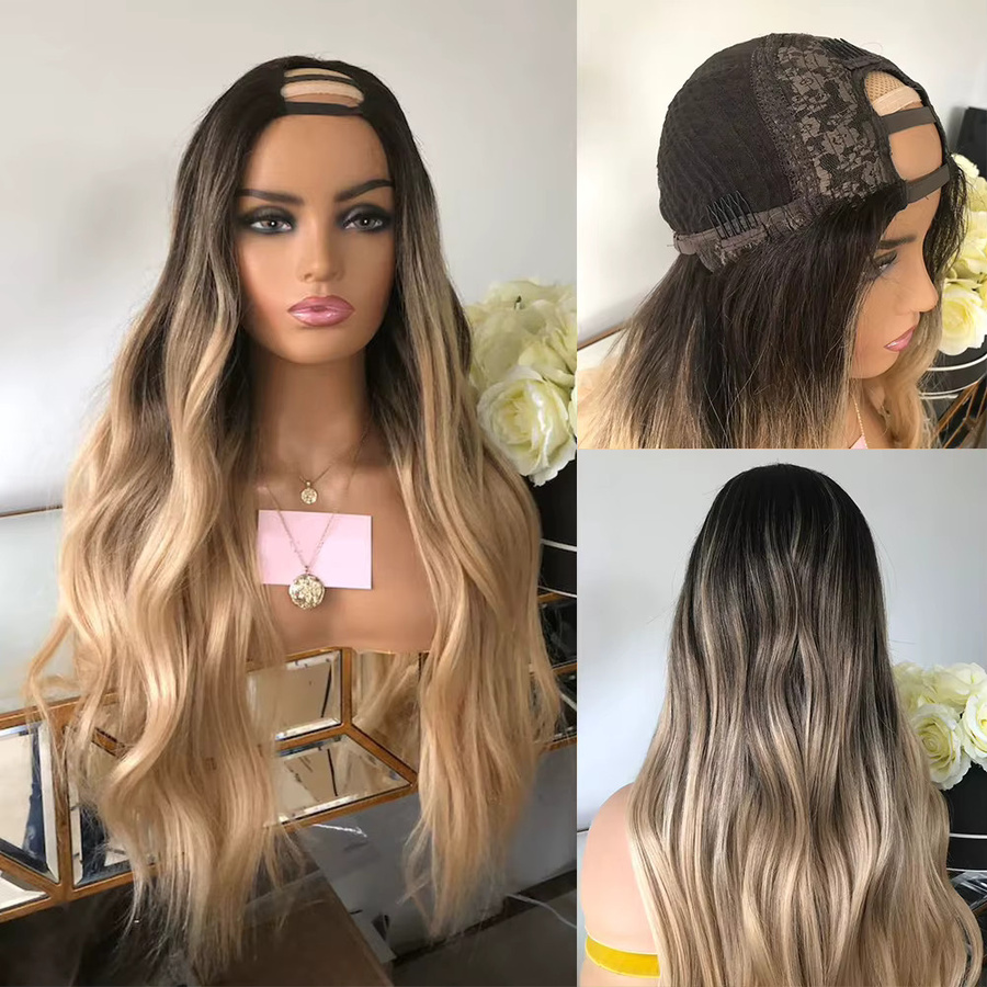 Balayage Blonde U-Teil Perücke, Ombre Braun, Echthaar Remy Haar, Lose Welle - Bild 3