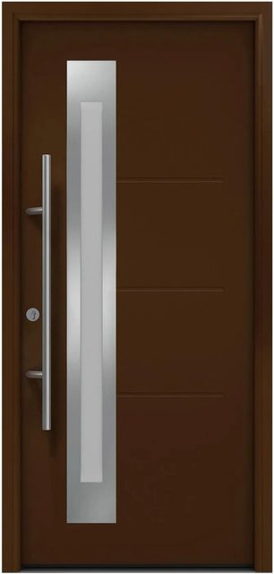 EcoStar Haustür Isopro Secur IPS 780S in Terrabraun mit Glaseinsatz, RC2 Sicherheit, B: 110 cm, H: 210 cm, DIN Links - Bild 1