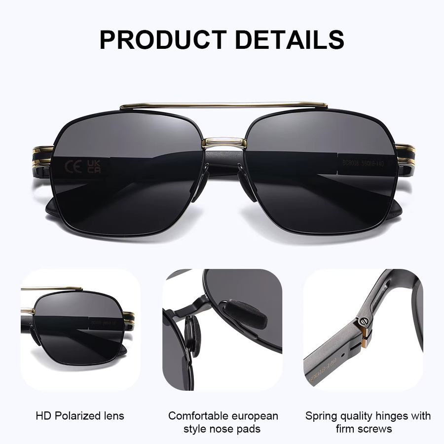 BARCUR Sonnenbrille, Herren, Vollrand, Square, Metall, Schwarz, polarisiert - Bild 2
