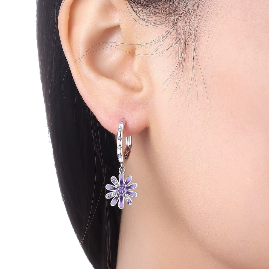 Orstarry Ohrringe, 925 Silber, lila Gänseblümchen, Zirkonia, Damen - Bild 2