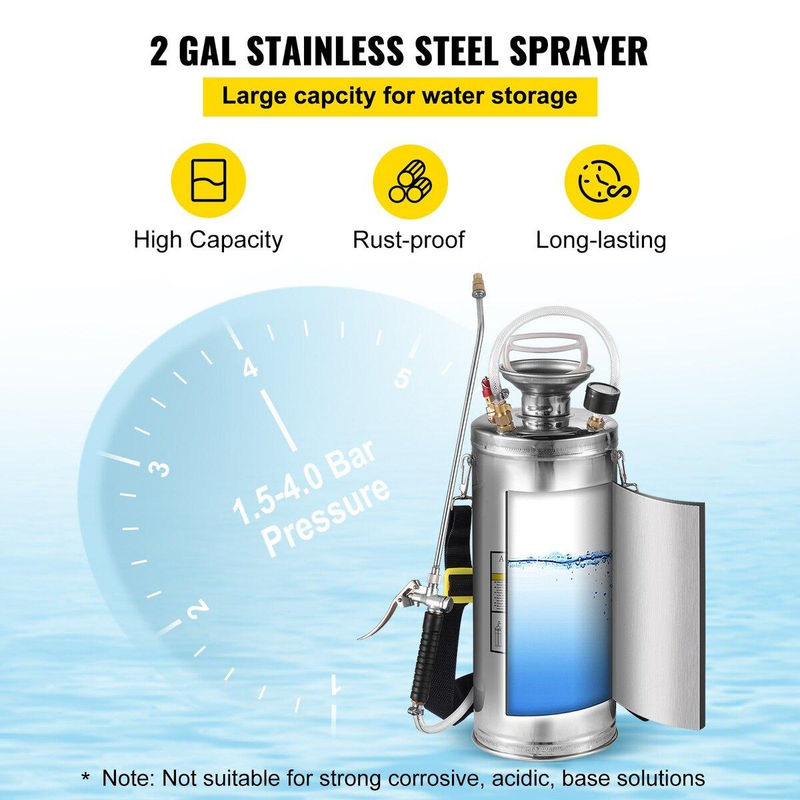 Buying Solutions MB Drucksprühgerät aus Edelstahl in Silber mit 8 l Fassungsvermögen, verstellbare Düse und verstellbarer Schultergurt - Bild 5