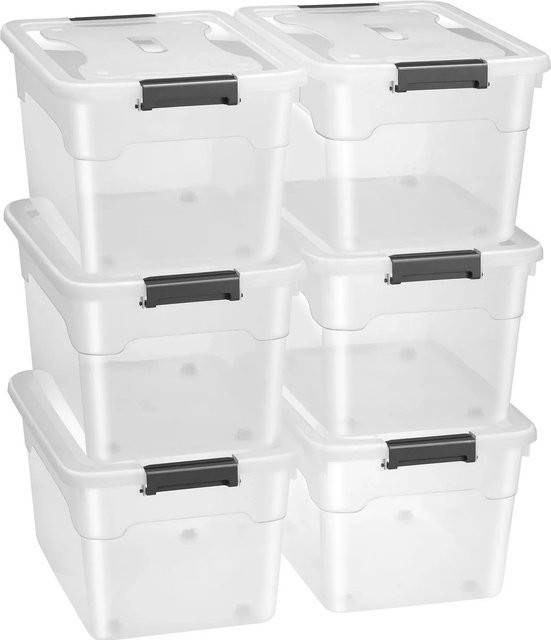 Juskys Aufbewahrungsboxen mit Deckel 6er Set aus Kunststoff, transparent und stapelbar, Volumen: 45 l, B/T/H: 52 x 45 x 38 cm, 30 x 38 x 19 cm - Bild 2