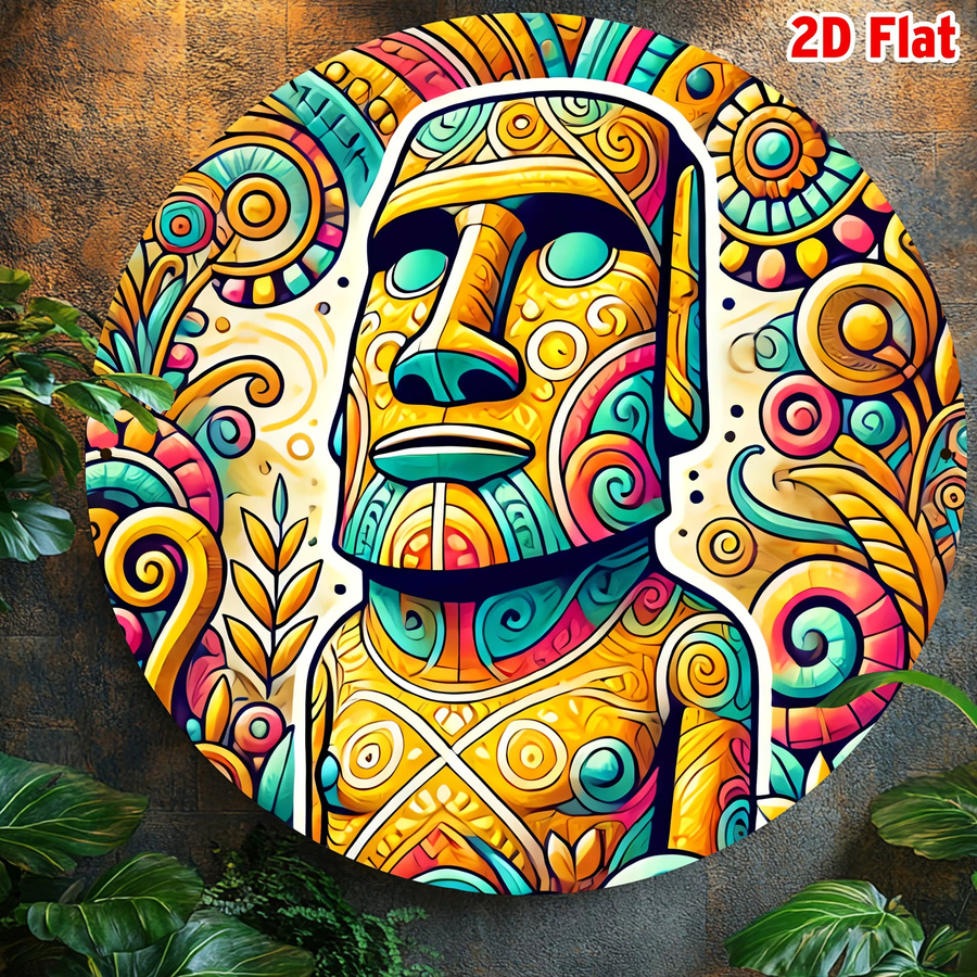 Potdemiel Wanddekoration Osterinsel Moai Statuen Vintage Polynesische Stammeskunst aus Metall, Mehrfarbig, B/H: 20 x 20 cm - Bild 5