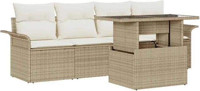 vidaXL 5-teiliges Gartensofa-Set aus Poly-Rattan in Beige mit Kissen und Tisch im modernen Design - Bild 1