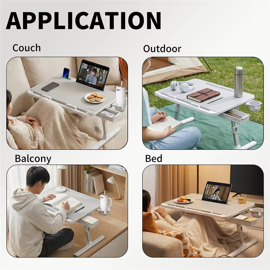 HGTUGO Klappbarer Computertisch in Weiß, Höhenverstellbarer Laptoptisch mit neigbarer Platte und 8 Stufen, Multifunktionaler Schreibtisch für Bett und Home Office, Tragkraft 15 kg - Bild 5