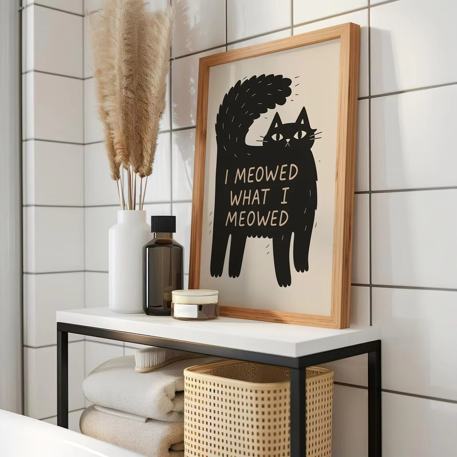 Lustiges Wandbild mit schwarzer Katze Ich miaute, was ich miaute, minimalistischer Digitaler Download als Wandkunst für Tierliebhaber - Bild 3