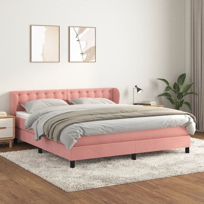Vidaxl Boxspringbett mit Matratze aus Samt in Rosa, B/B: 160 x 200 cm - Bild 1