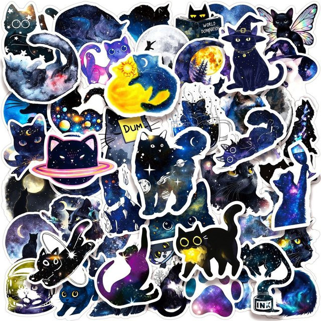 50 Stück Cartoon Sternenhimmel Katze Graffiti Aufkleber wasserfest in Multicolor von BulingBulingStickers Store - Bild 1
