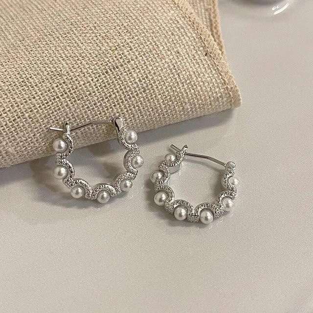 Hoop Ohrringe Silber, Perle, Kristall, Zirkonia, Damen - Bild 1