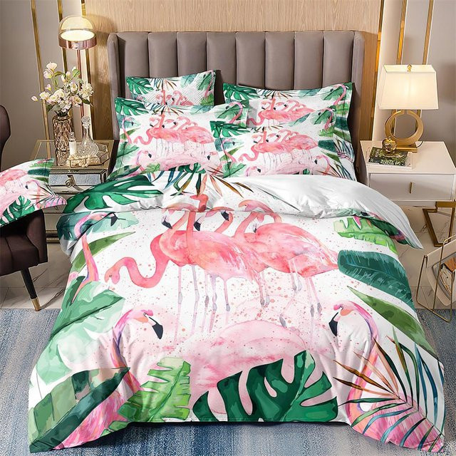 Lodestar Bettwäsche-Set mit Flamingo- und Papageien-Print, pink/mehrfarbig, aus Mikrofaser, B/H: 180 x 210 cm - Bild 1