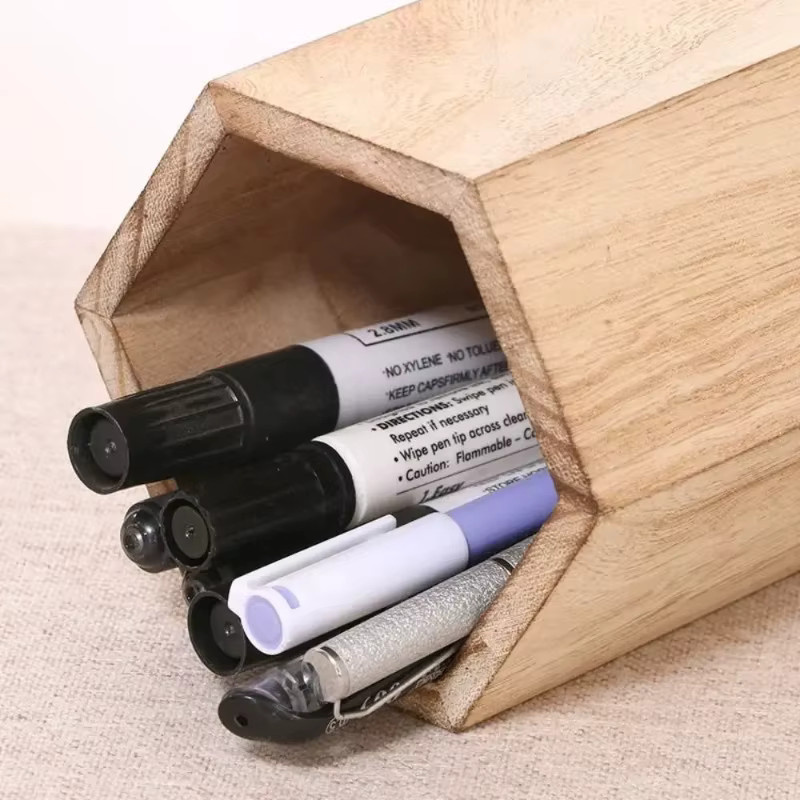 Multifunktionaler Desktop-Stiftehalter aus Holz im INS-Stil, Organizer für Schreibtisch, Braun - Bild 3