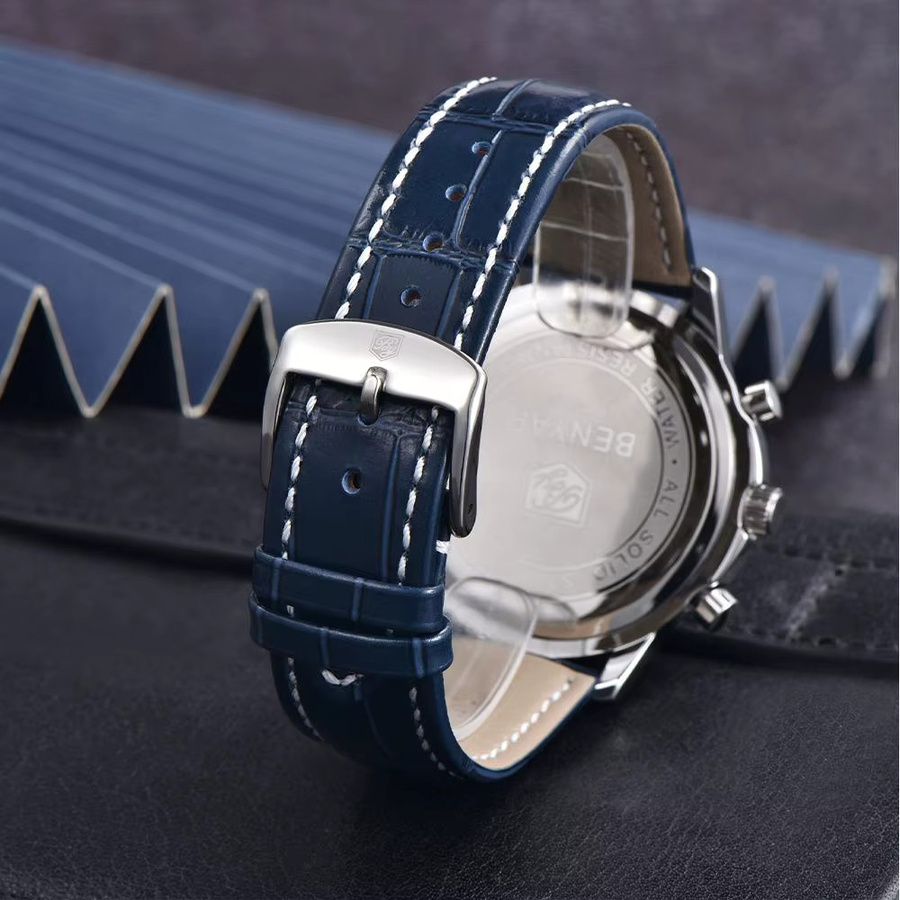 BENYAR Chronograph Armbanduhr, Leder, Quarz, Blau, Herren - Bild 3