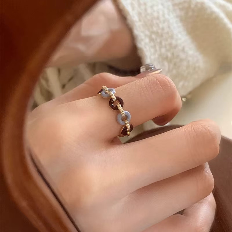 PANJBJ Offener Fingerring 925 Silber, goldene Emaille, Unisex - Bild 2
