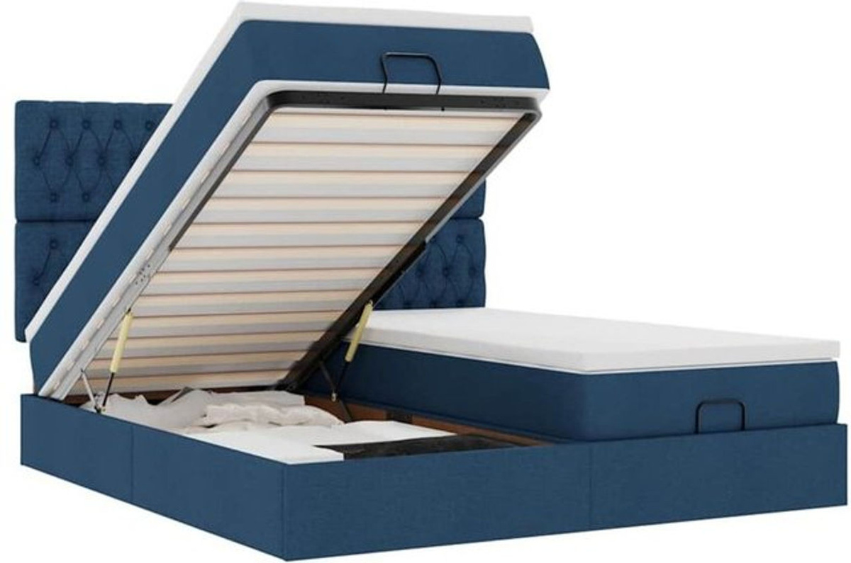 vidaxl Ottoman Polsterbett mit Matratzen und LED in Blau und Weiß aus Stoff, B/T/H: 200 x 200 x 128 cm - Bild 1