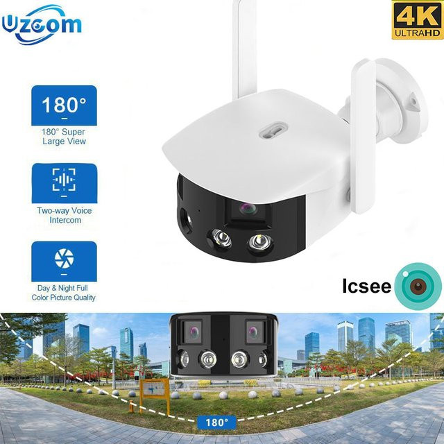 Uzoom 4K Dual-Objektiv WLAN-IP-Kamera mit 180° Ultraweitwinkel Panorama-Sicht, KI-Personenerkennung und Icsee App Unterstützung - Bild 1
