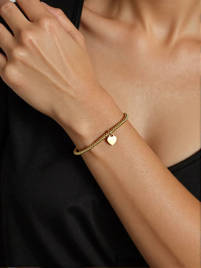 VQYSKO Perlenarmband Edelstahl, Herz-Buchstabenanhänger, Gold - Bild 3
