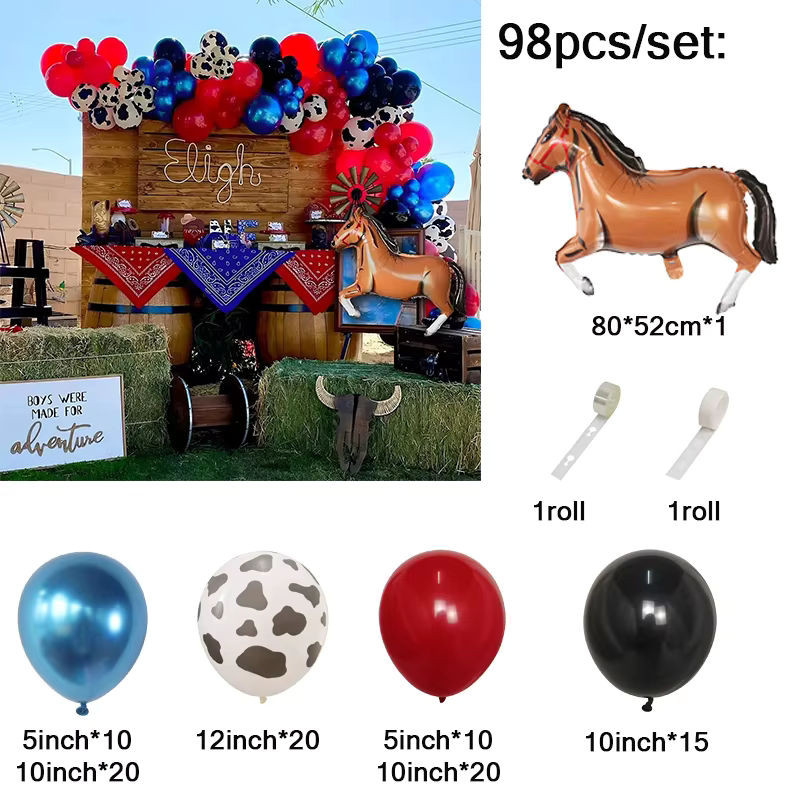LQVYI Ballonbogen Girlande Set für Western Cowboy Cowgirl und Bauernhof Partys in Rot und Blau mit Tier-Motiven und Animal Print zur Geburtstagsdekoration - Bild 1