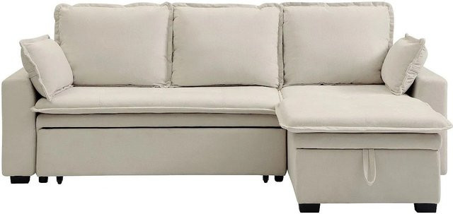 Vente-unique Schlafsofa Zakila in Gebrochenem Weiß, L-Form mit Schlaffunktion und Ausziehschublade, Stoff - Bild 1