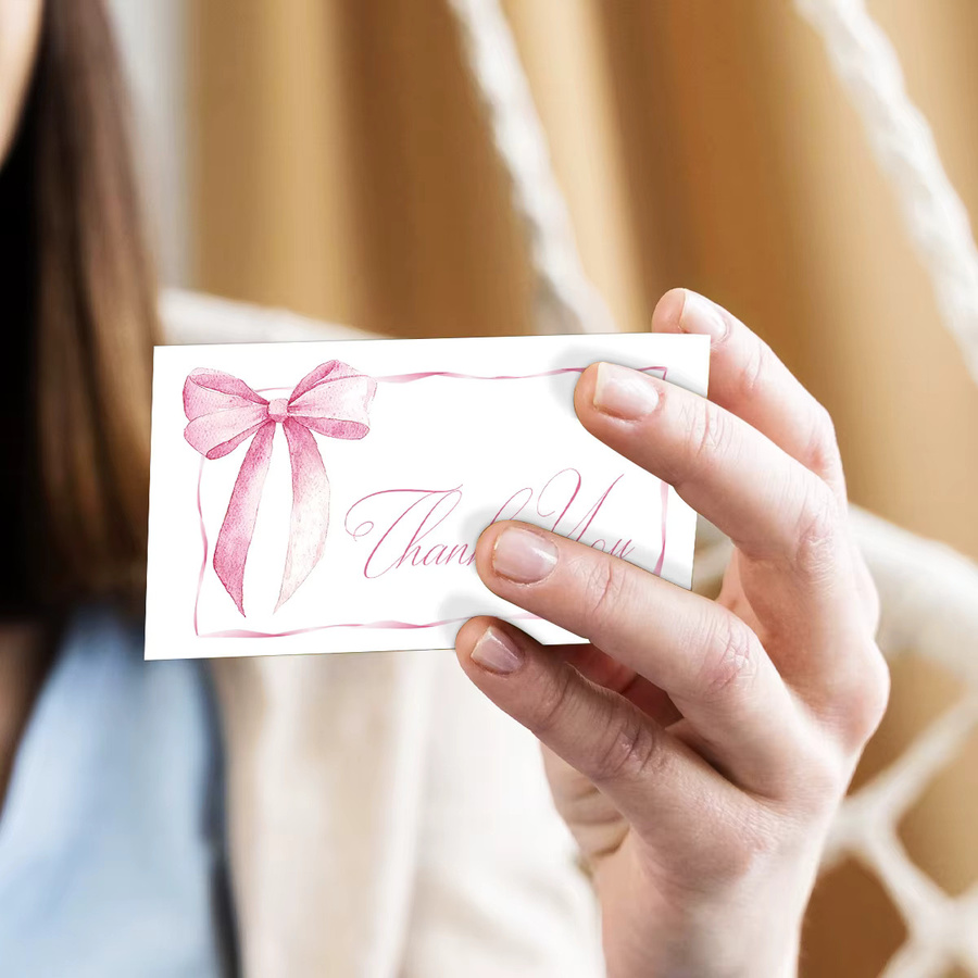 50 Stück Dankeskarten mit rosa Band-Design in Pink und Weiß für Hochzeit, Geburtstag oder Babyparty - Bild 3