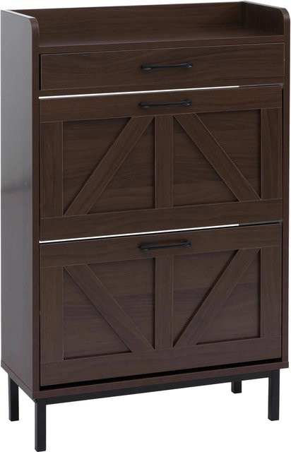 MCW Schuhkipper P45 Schuhschrank in Walnuss-Optik mit 2 Kippfächern und Schublade aus MDF, B/H/T: 95 x 60 x 24 cm - Bild 1