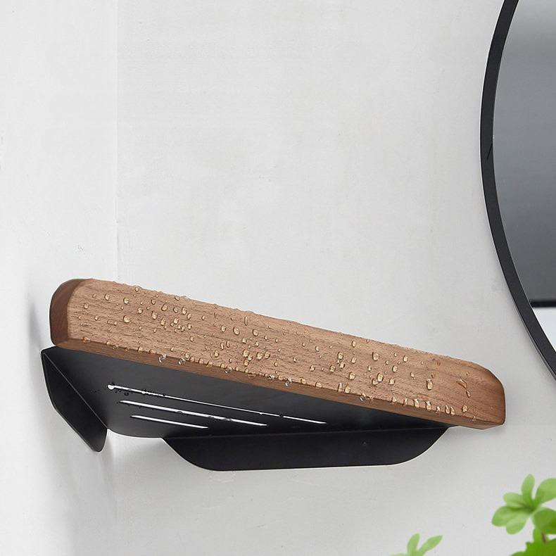 Eckregal aus Massivholz Buche für das Badezimmer, Wandmontage, Braun, lackiert - Bild 1