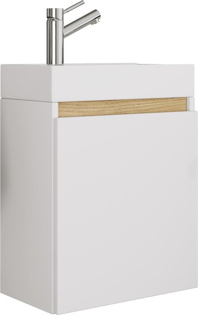 VCM 2-teiliger Badschrank Cosila mit Keramik-Waschbecken in Weiß für Gäste-WC, wandmontiert mit Softclose-Funktion, H x B x T: 55 x 41 x 22 cm - Bild 1