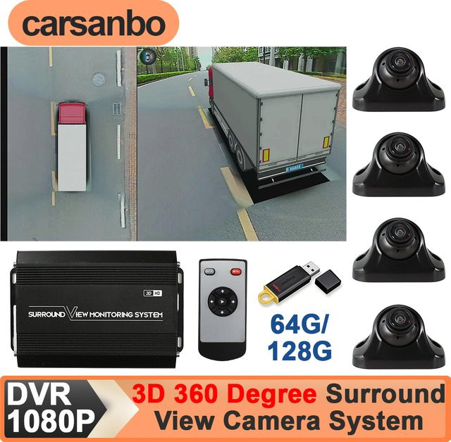 Carsanbo 360 Grad Panorama-System für Bus und LKW mit 1080P Full HD Rundumansicht-Kameras (Vorne, Hinten, Seite) und DVR-Aufnahme in Schwarz - Bild 1