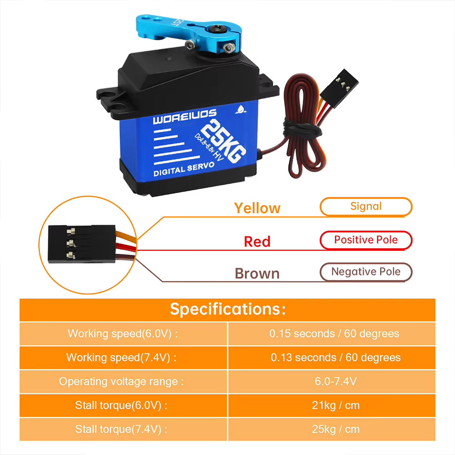 JOCESTYLE Digital Servo, wasserdicht, mit Metallgetriebe und 25T Servoarm - Bild 4