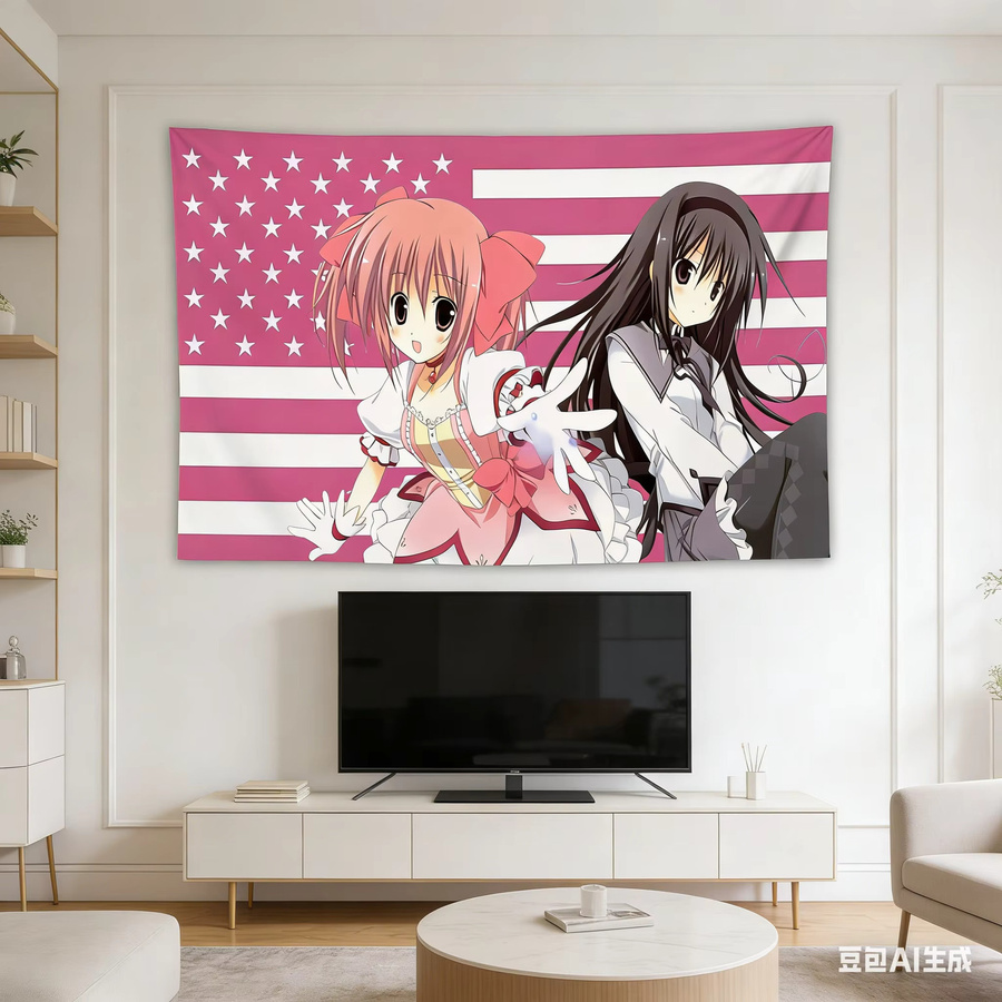 Madoka Magica Anime-Wandteppich mit Madoka und Homura in Pink, Polyester-Wandbehang für deine Raumdekoration, Breite: 40 cm, Höhe: 40 cm - Bild 3