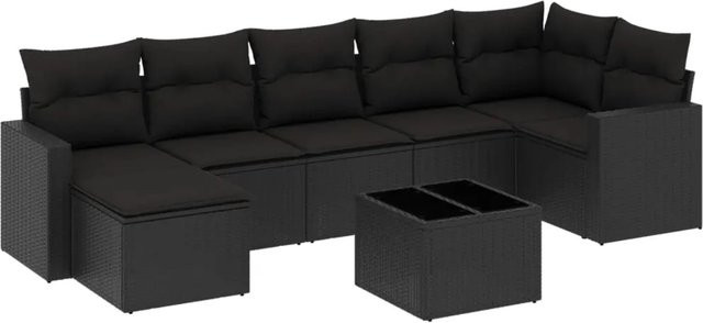 vidaXL 8-tlg Garten-Sofagarnitur aus Poly-Rattan mit Kissen, Schwarz - Bild 1