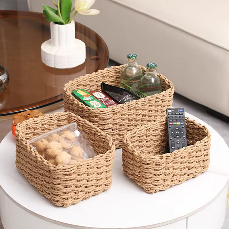 3er-Set handgefertigte Aufbewahrungskörbe aus Seegras und Papier in Beige, runde dekorative Lagerboxen zur Organisation von Büro und Haushalt - Bild 3