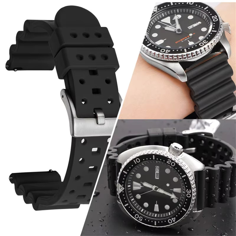 olevo Uhrenarmband Fluorkautschuk, Schwarz, Unisex - Bild 4