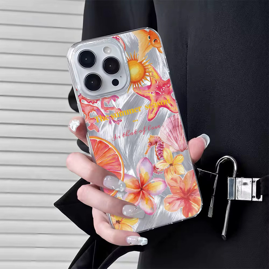 Apple iPhone Handyhülle aus silbernem TPU mit rosa Blumen- und Seepferdchen-Muster - Bild 4