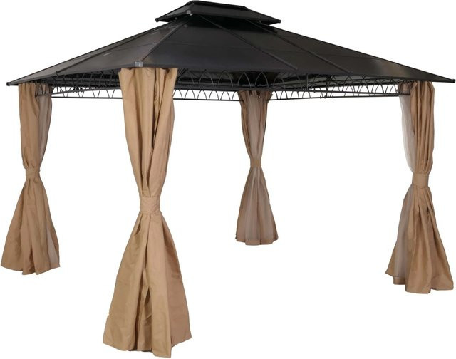 Hardtop Pergola MCW-M81 Pavillon mit Aluminium-Dachstreben und Stahlgestell inklusive Seitenwand und Moskitonetz, Farbe: Beige, B/T/H: 360 x 300 x 75 cm - Bild 2