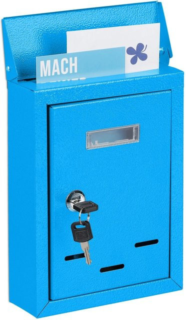 Abschließbarer Briefkasten aus Eisen von Relaxdays in Blau mit Namensschild, B/T/H: 26,5 x 19 x 6,5 cm - Bild 1