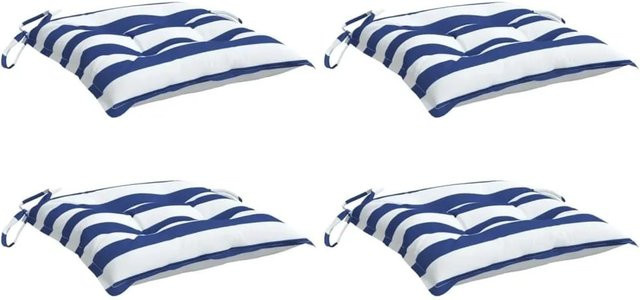 vidaXL Stuhlkissen 4er Set Blau-Weiß Gestreift aus Polyester, wasserabweisend und UV-beständig, B/T/H: 40 x 40 x 7 cm - Bild 1