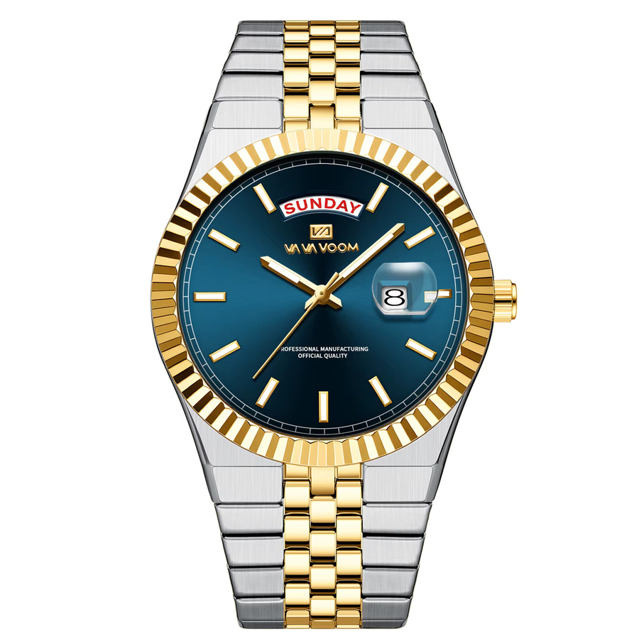 VA VA VOOM Armbanduhr, Quarz, Edelstahl, Blau, Gold, Herren - Bild 2