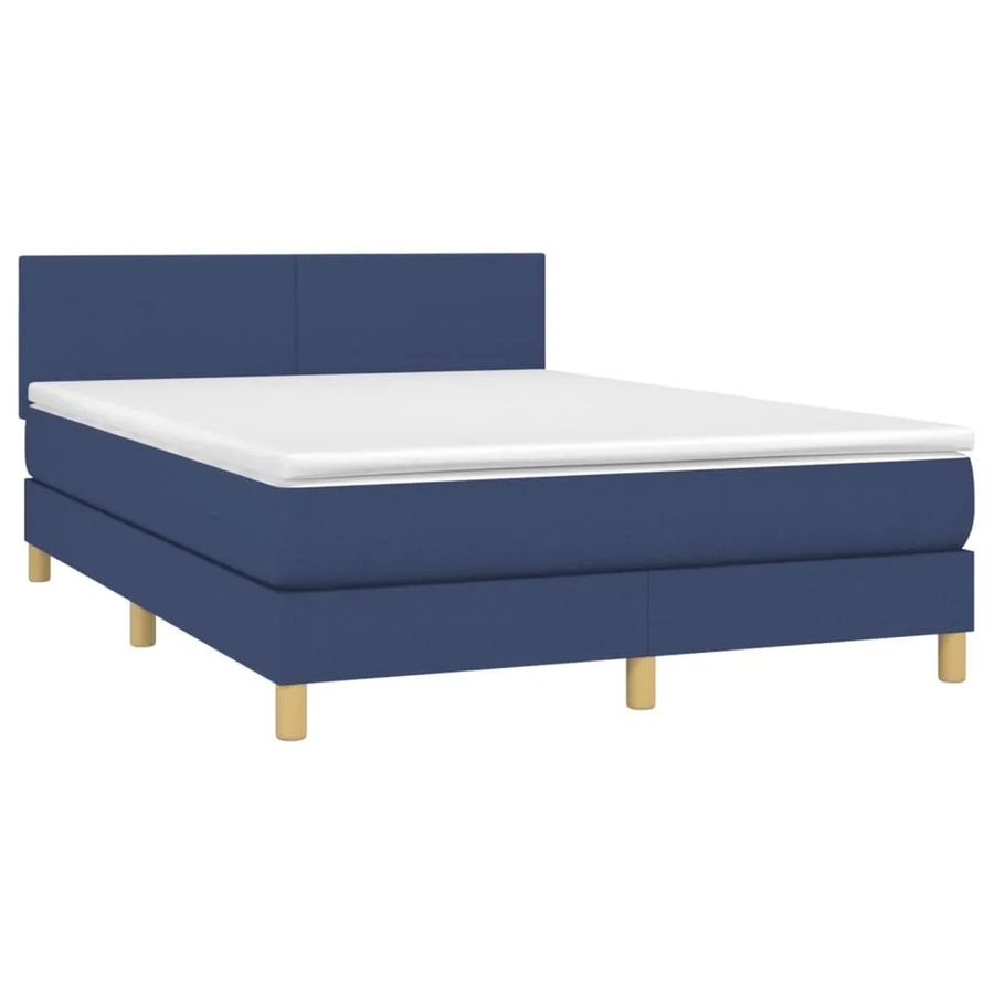 vidaXL Boxspringbett mit Matratze in Blau und Weiß, Hybridbett mit LED-Unterbettbeleuchtung und USB-Anschluss, B/T: 140 x 190 cm - Bild 2