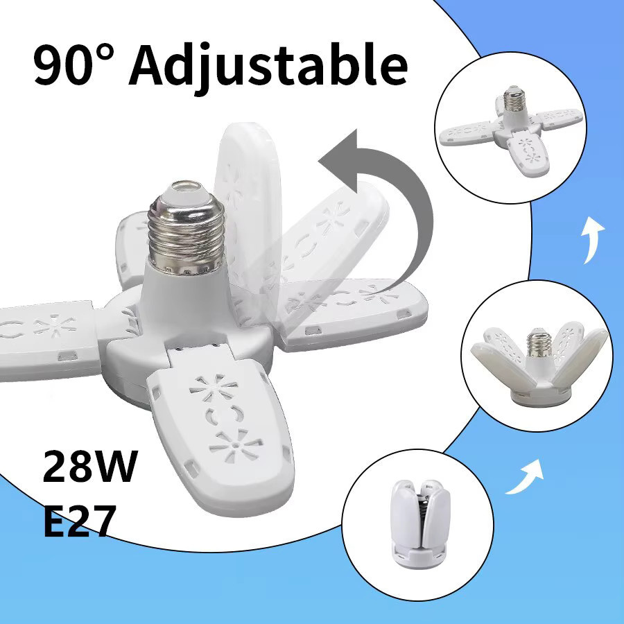 Szaoju Fächerförmige LED-Birne E27 mit 28W, faltbare LED-Lampe in Weiß, Cool White, für Wohnzimmer, Lager und Garage - Bild 2