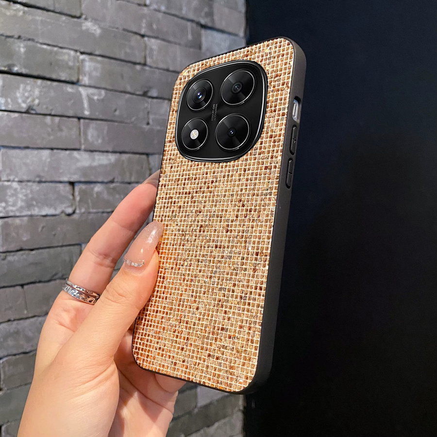 Stoßfeste Xiaomi Redmi Note 14 15 Pro 4G 5G Handyhülle aus TPU mit glänzendem Gold-Gitter-Muster und Glitzer-Effekt - Bild 1
