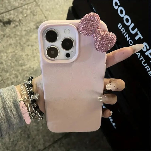 Wixcen Leder-Handyhülle mit Strass-Schleifenmuster für iPhone 11 bis 16 Pro Max in Pink - Bild 1