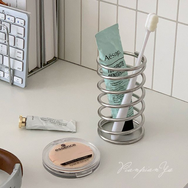 VIE LENTE Zahnbürstenhalter aus Edelstahl in Silber für Bad und Make-up Pinsel - Bild 1
