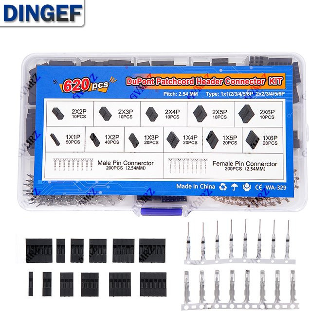 DuPont Header Connector Kit 620 Teile, 2,54mm Männlich und Weiblich Pin für Elektronik DIY, Schwarz - Bild 1
